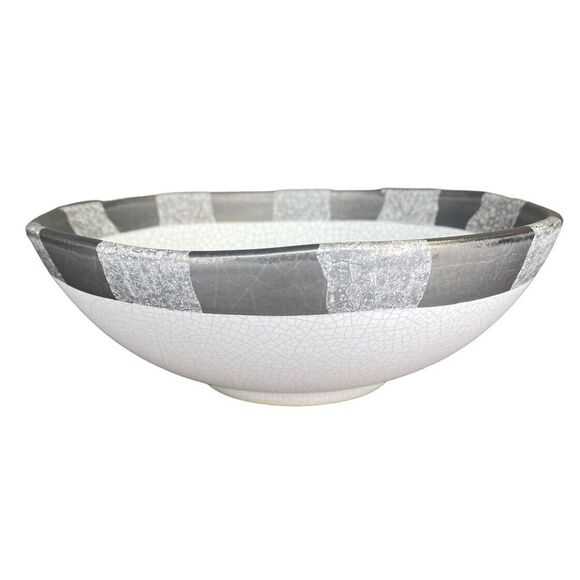 Michael Wainwright Other - Michael Wainwright Art Pottery Ceramic Bowl Platinum Crackle Ivory Gray